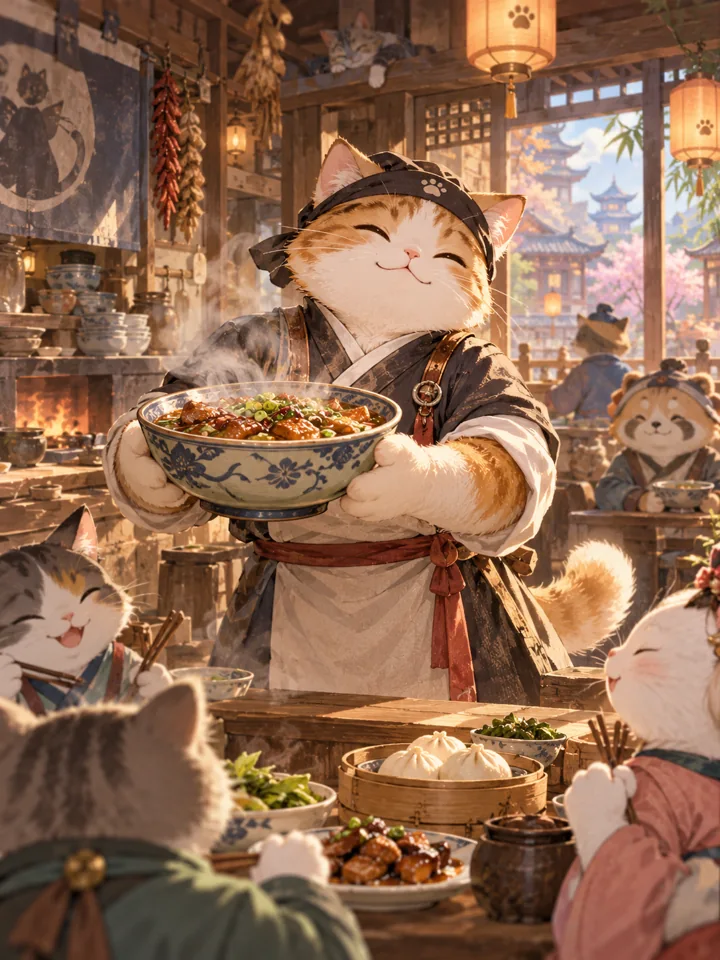 漫剧：猫掌柜开饭了 · 原创概念配图